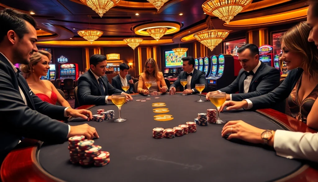 Experience the thrill of high-stakes poker at FB88 casino with vibrant gameplay and luxurious ambiance.