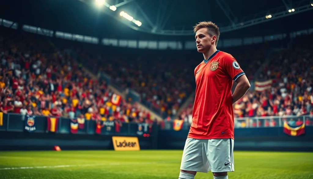 ฟุตบอลคืนนี้ นักฟุตบอลที่กำลังเตรียมตัวในสนามกีฬาแสดงถึงความเข้มข้น