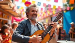 Laoutaris musician captivating the audience at an outdoor festival.
