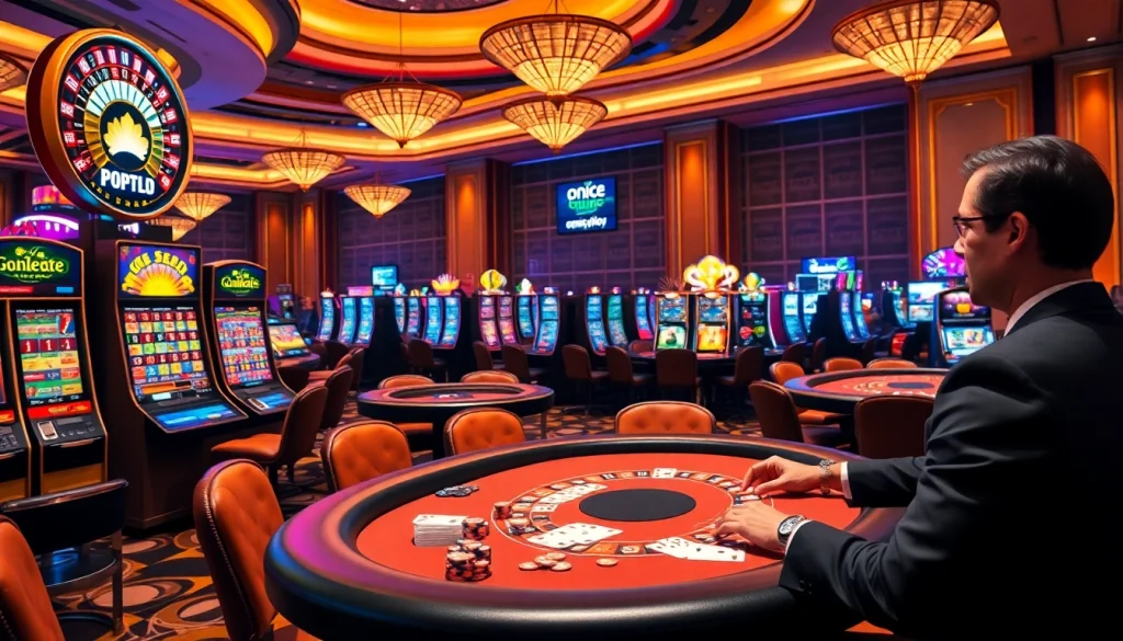 Experience the excitement of onicplay with vibrant casino tables and thrilling slot machines.