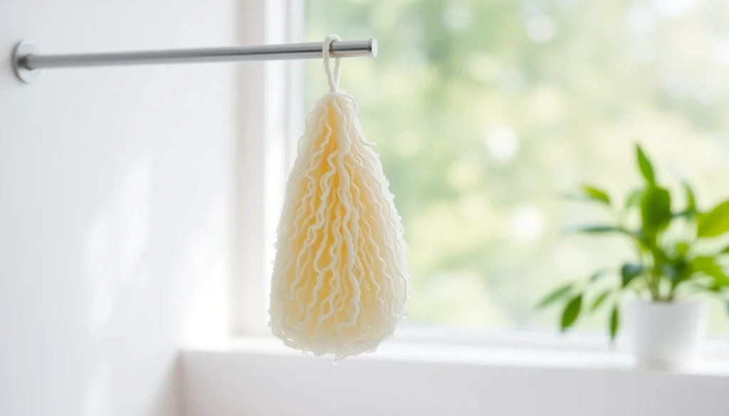 Learn how to clean a loofah naturally with a focus on freshness and cleanliness in this vibrant bathroom setting.