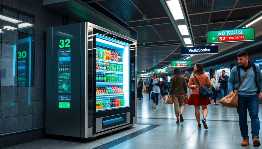 Innovative vending machine showcasing advanced technology by top 10 vending machine manufacturers in a busy subway station.