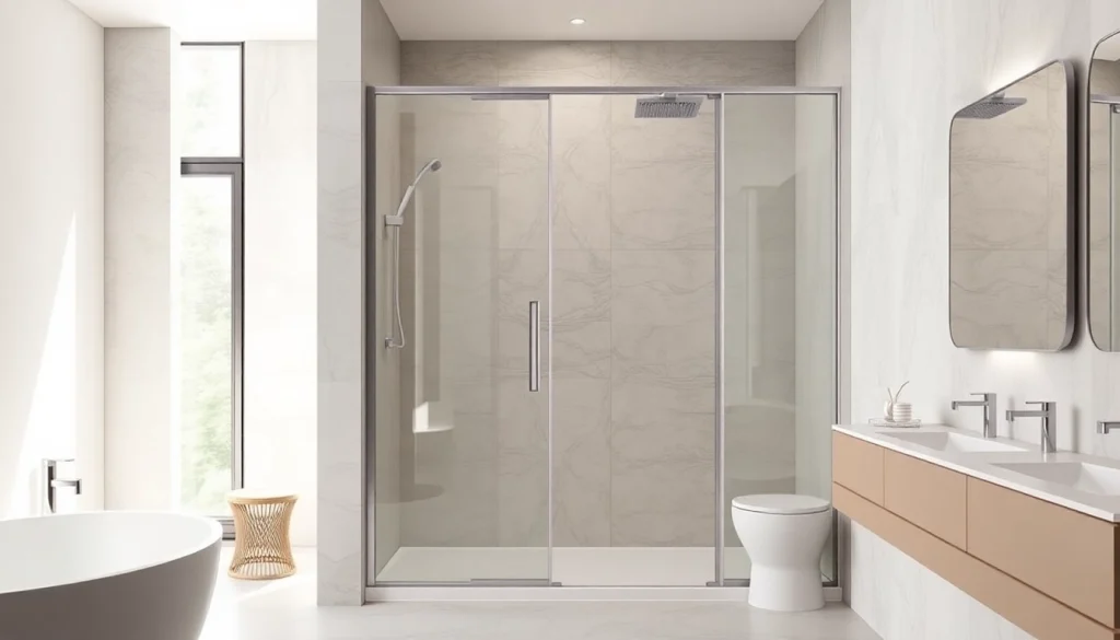 Schickes Design der duschkabine 80x80 eckeinstieg in einem modernen Badezimmer mit eleganten Fliesen.