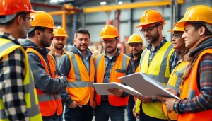 Engaged workers involved in construction safety training demonstrating best practices and techniques.