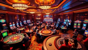 Experience exciting gameplay at https://uu88ae.com/, featuring poker tables, slot machines, and vibrant casino ambiance.