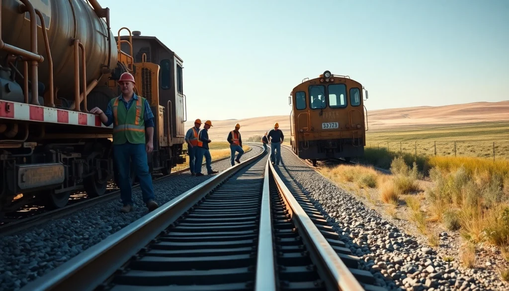 Great Plains rail contractors efficiently building railroads with rugged machinery.