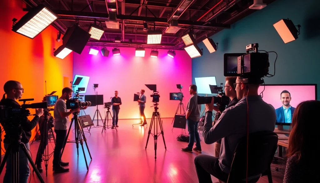 Engaging video production Edmonton studio scene with vibrant crew and equipment.