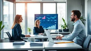 Usługi księgowości w nowoczesnym biurze w Poznaniu, z przyjaznym księgowym pomagającym klientowi