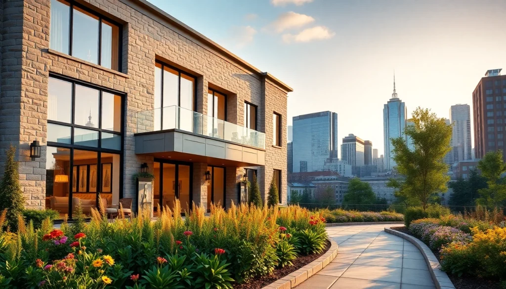 Luxury home architect Boston showcasing a modern, elegant facade with unique stonework in an upscale setting.