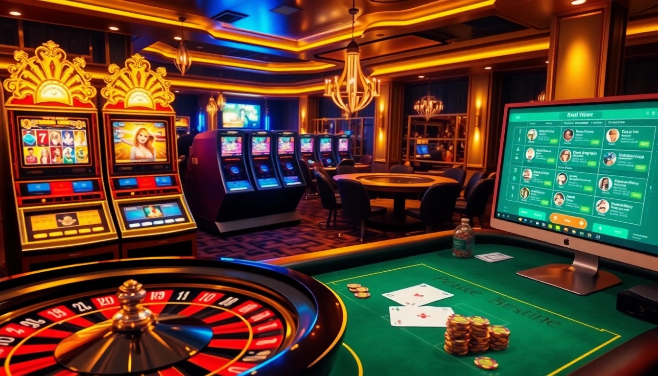 Découvrez l'excitation du casino en ligne avec des visuels de casino en ligne vibrants, mettant en avant des éléments de roulette et de poker.