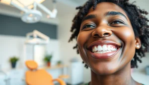 Invisalign for adults Hawthorn user smiling with clear aligners in a bright dental clinic.