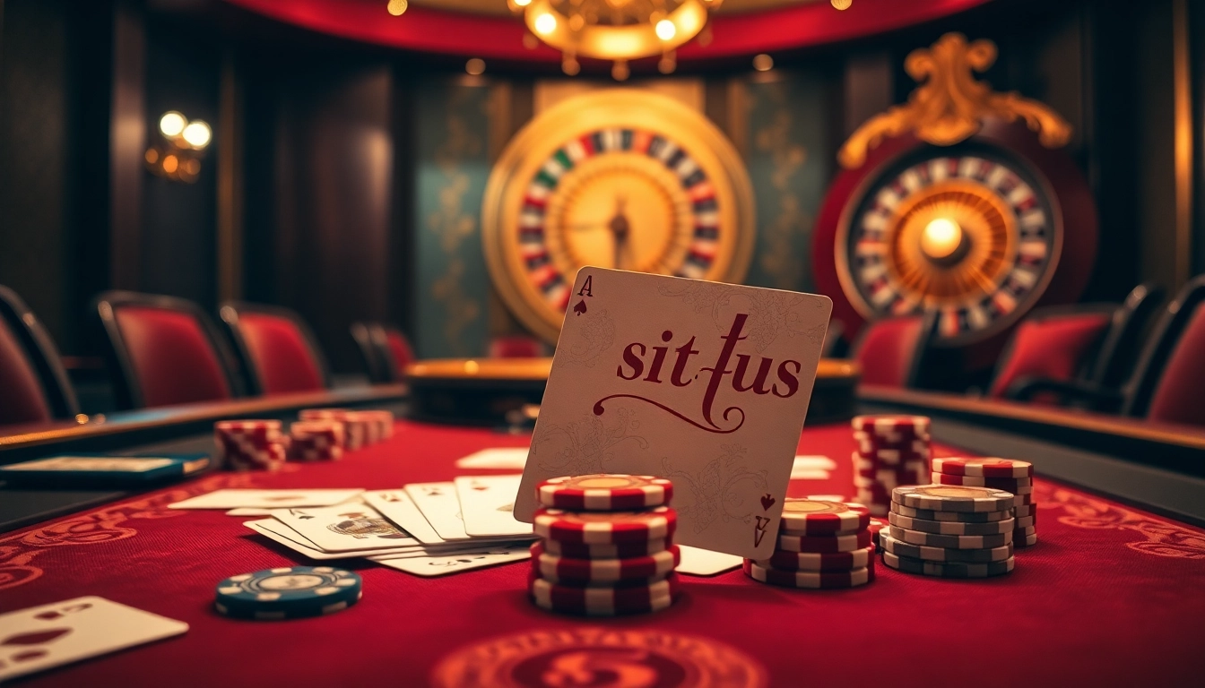Terlibat dalam kegembiraan situs poker saat pemain bersaing di meja kasino mewah yang dipenuhi kartu dan chip.