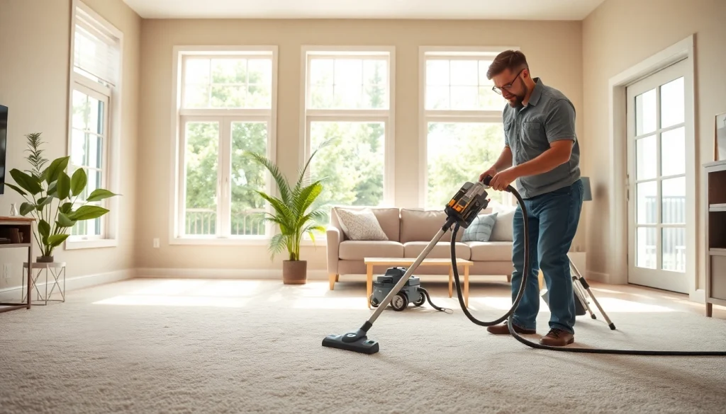 Top-quality carpet cleaners lincoln ca at work in a bright living room.