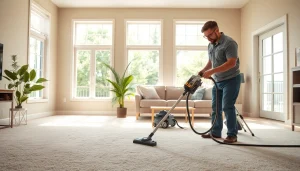 Top-quality carpet cleaners lincoln ca at work in a bright living room.