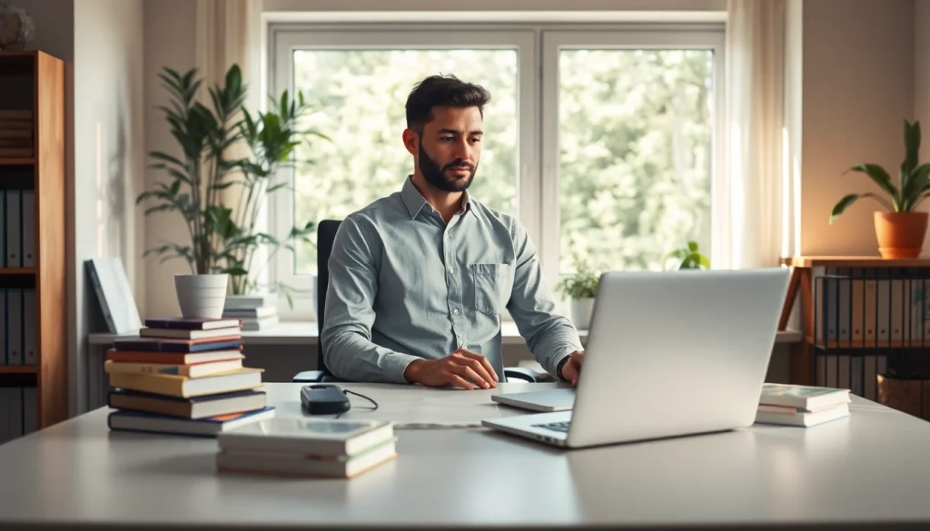 Engaging scene depicting Life in a Break Down in a tranquil workspace with self-help elements.