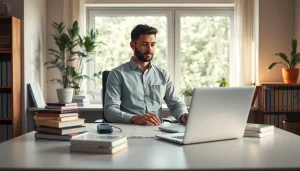 Engaging scene depicting Life in a Break Down in a tranquil workspace with self-help elements.