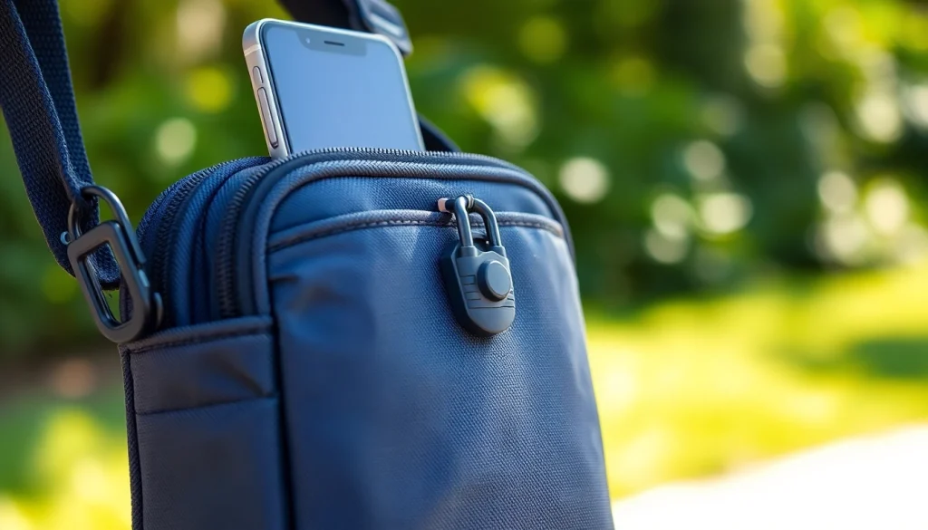 Handy Tasche abschließbar mit modernem Design und sicherem Verschluss in der Natur.