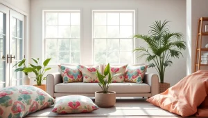 Bekijk bedrukte stoffen kopen op een stijlvolle bank, verlicht door natuurlijk licht.