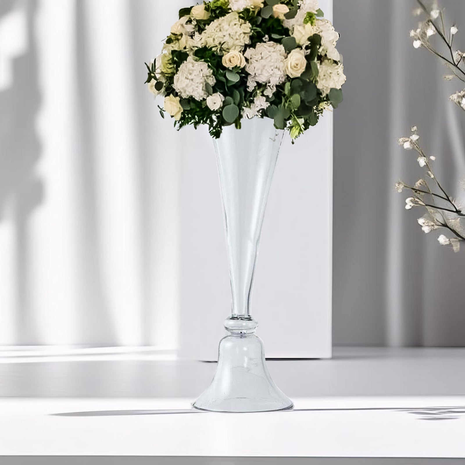 set-of-2-glass-trumpet-vases-reversible-clarinet-style-28-clear-sophisticated-wedding-floral-centerpieces