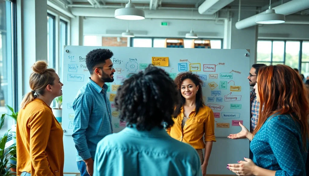 How to effectively collaborate in a creative office setting with vibrant brainstorming activities.