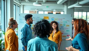 How to effectively collaborate in a creative office setting with vibrant brainstorming activities.