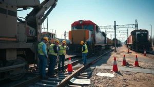 Engineers diligently engaging in Emergency Railroad Repair with heavy machinery and essential tools.