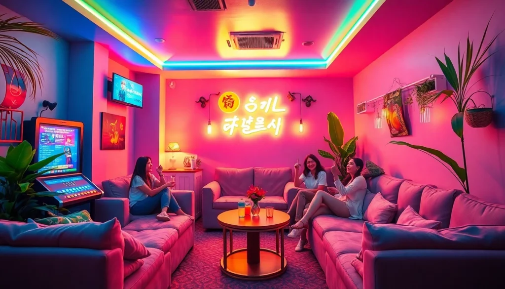 음악과 음료를 즐기는 친구들과 함께 신나는 노래방의 제주도유흥 장면