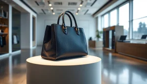 레플리카의 고급스러운 핸드백이 조명 아래에 세련되게 전시된 모습