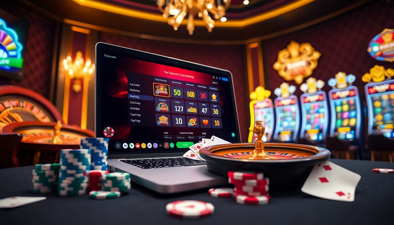 Vivez l'excitation du casino en ligne avec des jetons de poker vibrants et des roues de roulette.