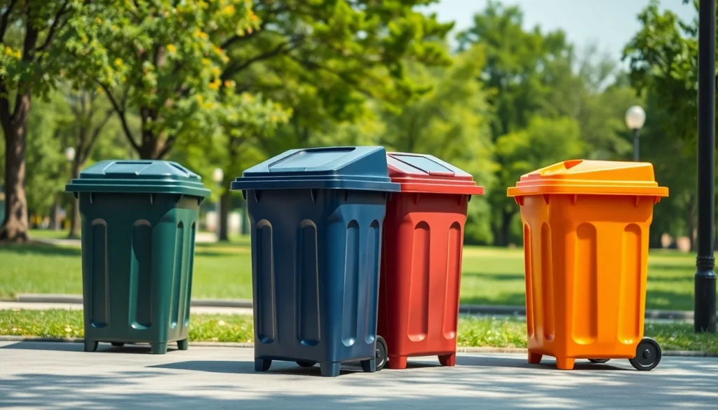 Efficient garbage removal bins showcased in a clean outdoor environment, designed for waste management.