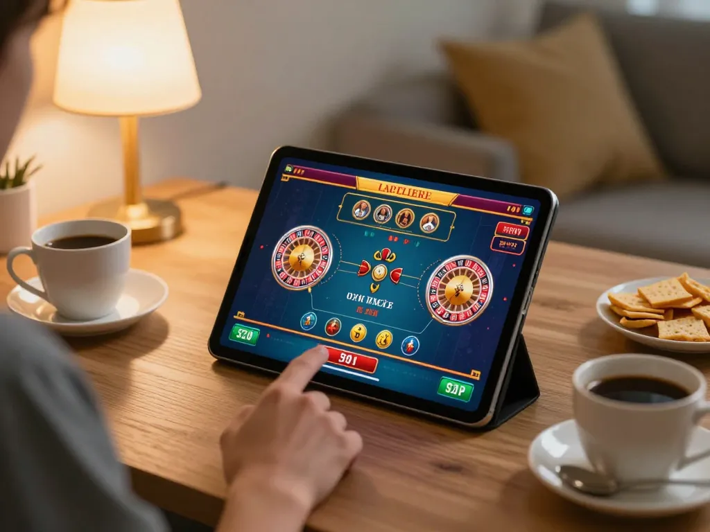 Engaging online gaming with kkwin on a tablet, showcasing vibrant casino gameplay.