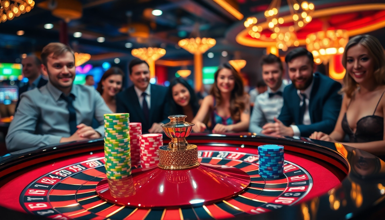Experience the thrilling ambiance of 8win at a lively casino roulette table.