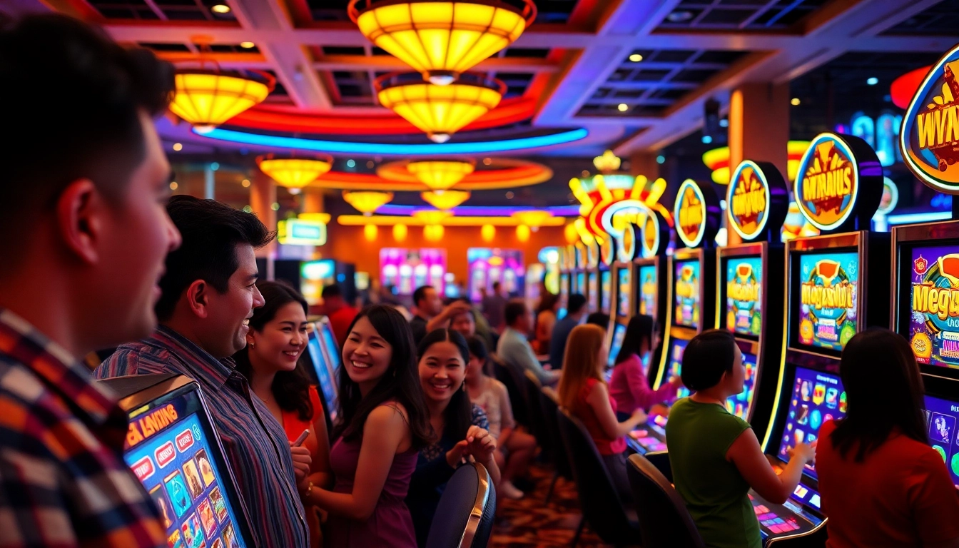 การเล่น mega888slot ในคาสิโนที่เต็มไปด้วยผู้เล่นที่มีความสุขและเครื่องสล็อตที่มีสีสัน