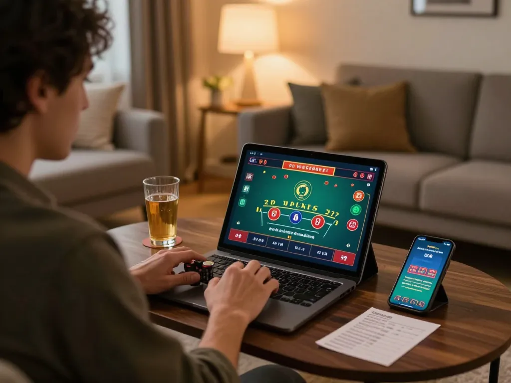 Player engaging with live casino game on tablet at home, showcasing the manclub experience