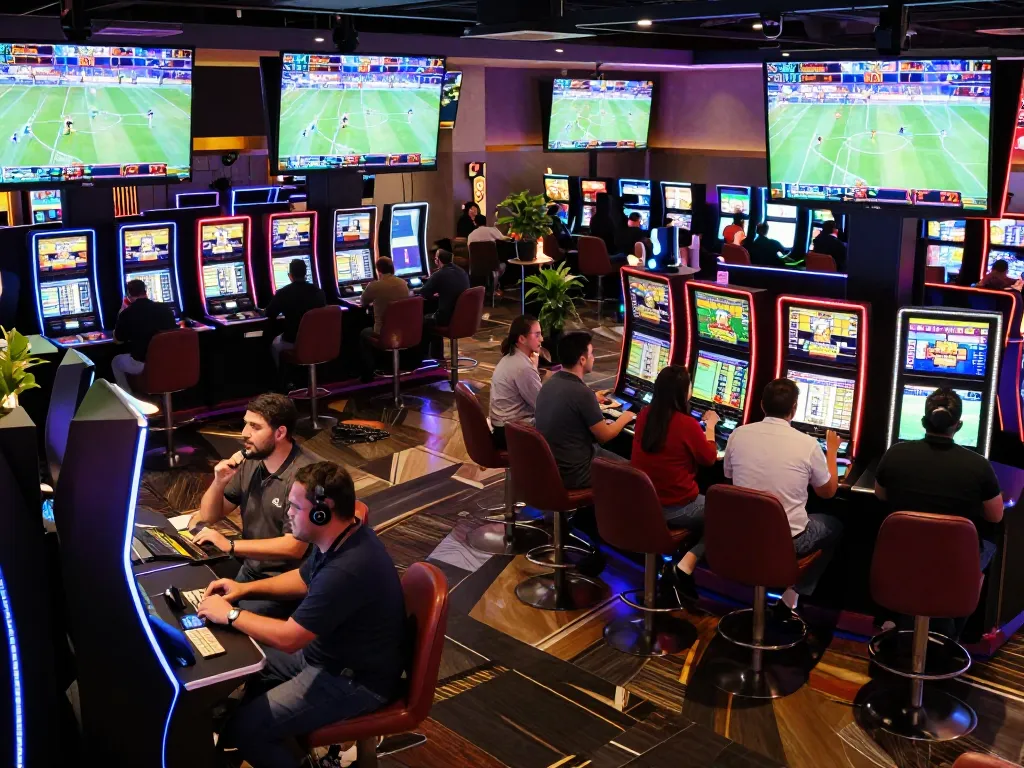 Betting atmosphere with dynamic sports events displayed, engaging in tỷ lệ cá cược bóng đá.