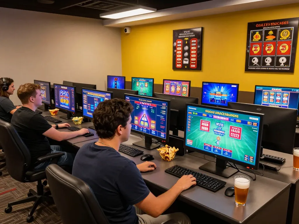 Engaged player exploring Luck8's online gaming options in a cozy setup.