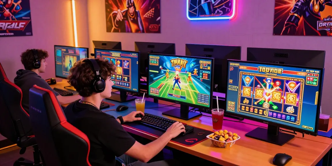 Exciting gaming space showcasing slot depo 1000 gameplay with bright visuals and multiple screens.
