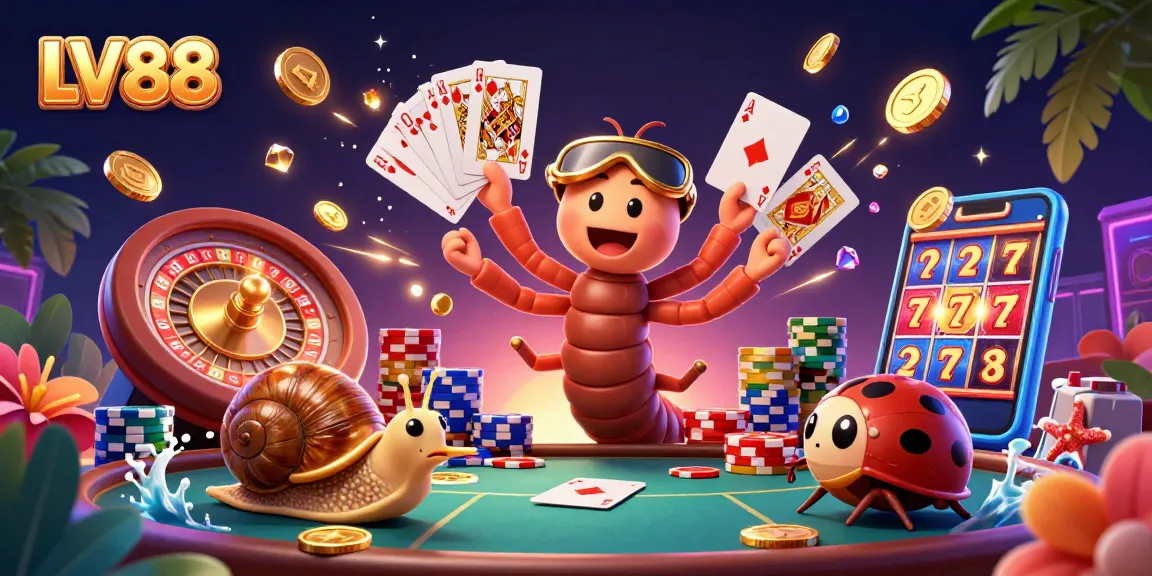 LV88's exciting casino scene with a playful dealer and vivid gaming elements showcasing thrilling bets.
