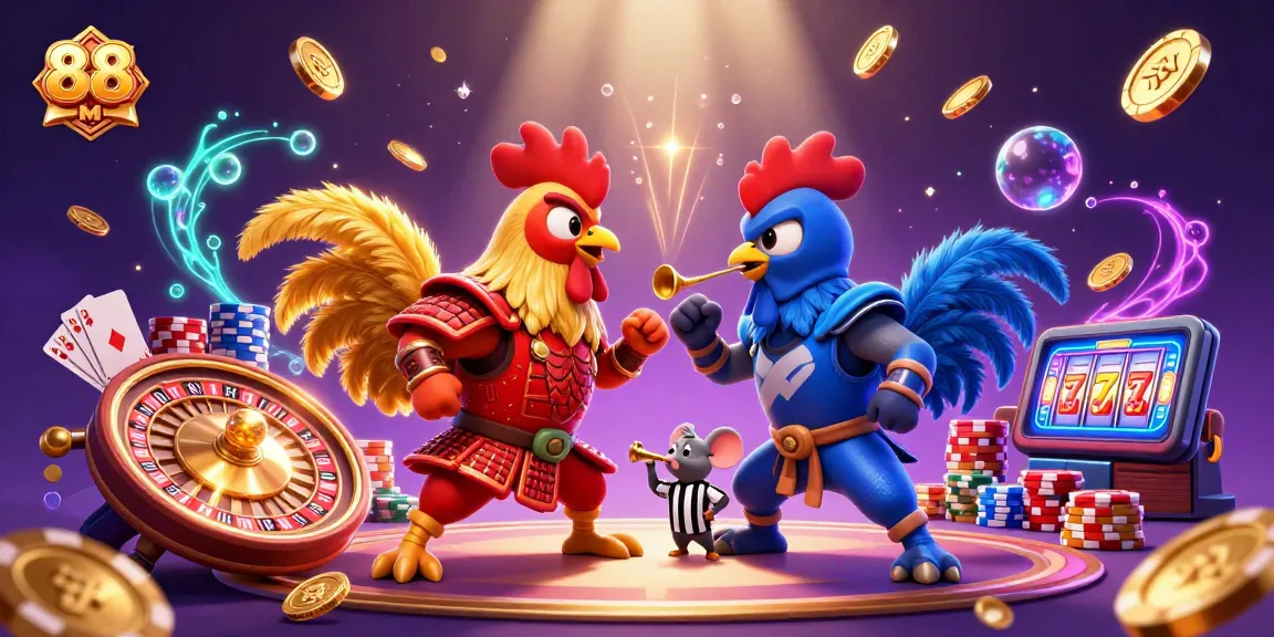 Experience the thrilling competition of 88 M with dynamic roosters and casino elements in action.