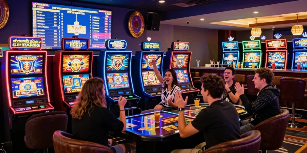 Exciting slot online gaming experience with friends at a vibrant casino.