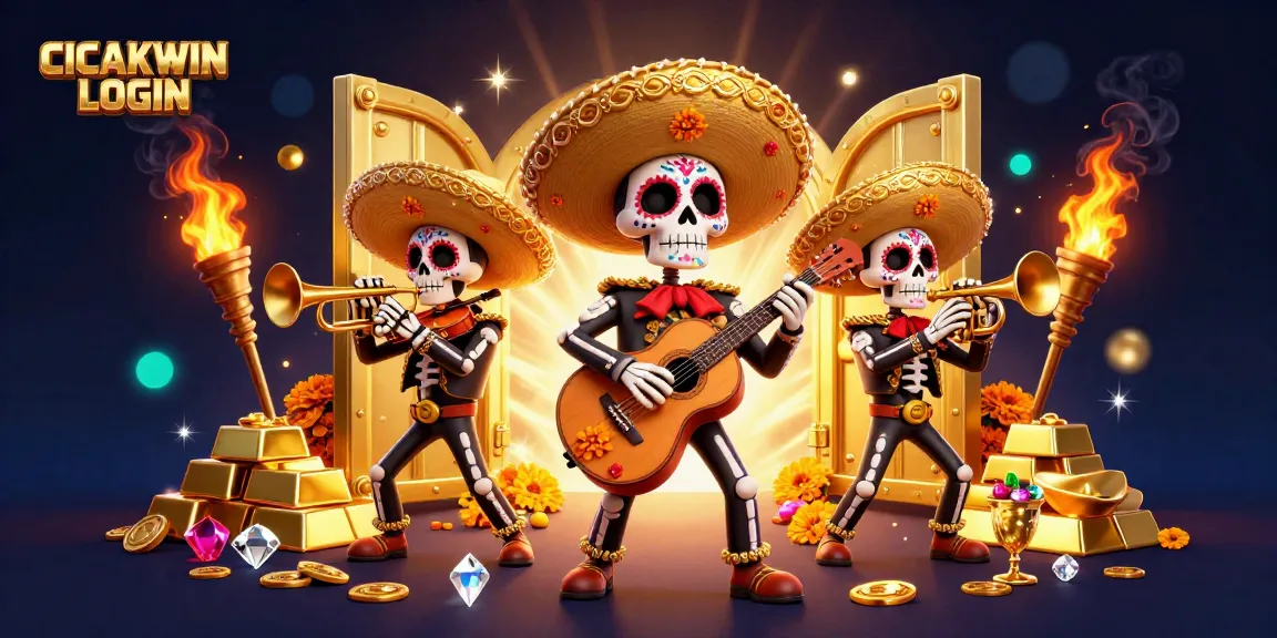 Experience the excitement of CICAKWIN LOGIN with a vibrant 3D mariachi scene and gold treasures.