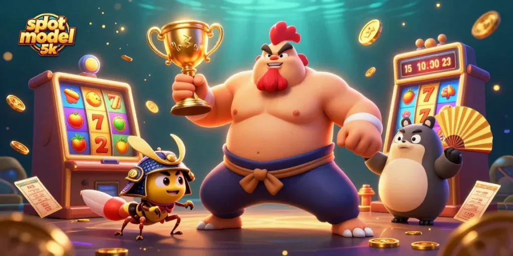 Engage in slot modal 5k gameplay with animated characters and dynamic winning elements.